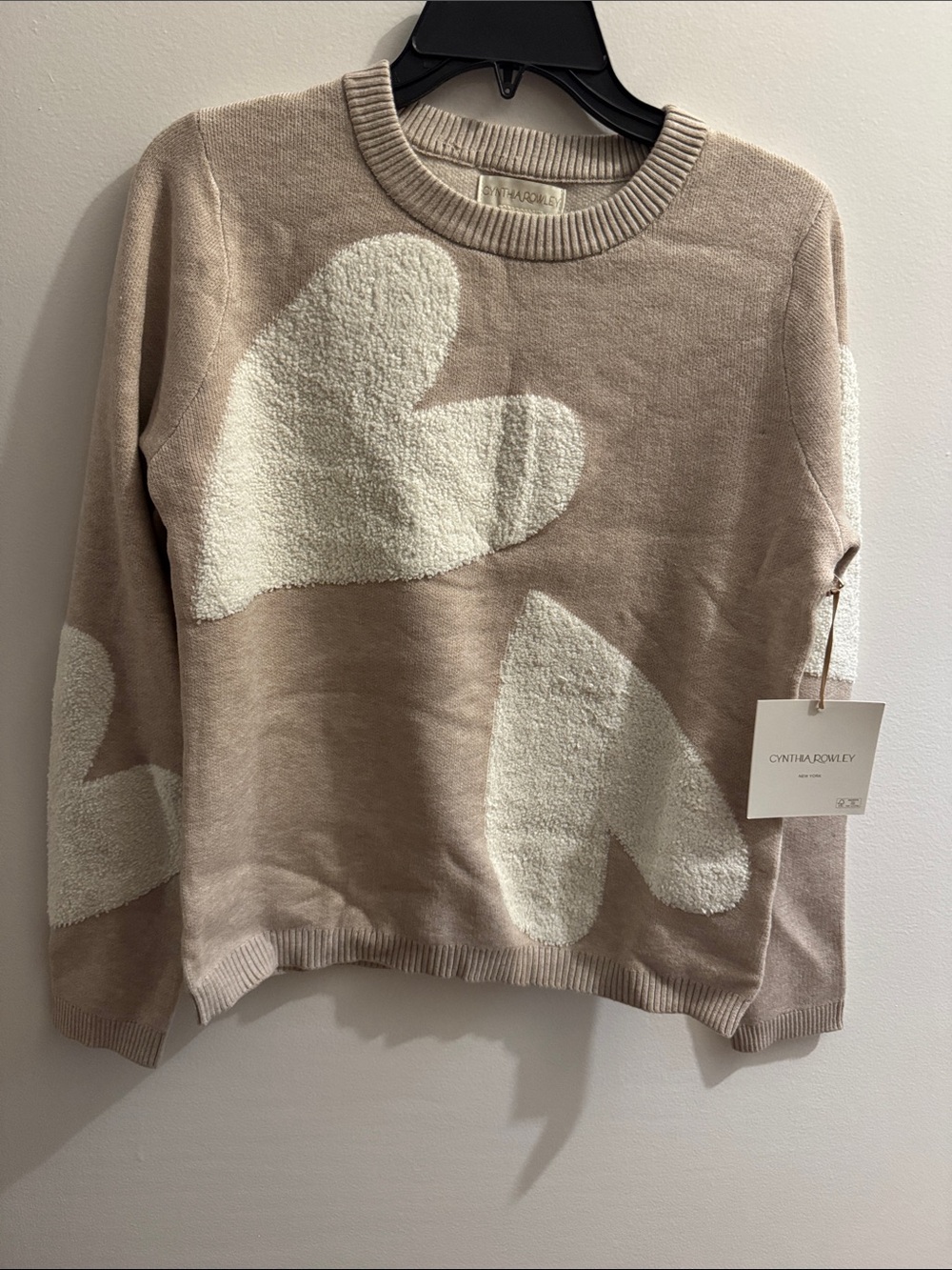 Cynthia Rowley Beige Sweater with Cream Heart Motifs